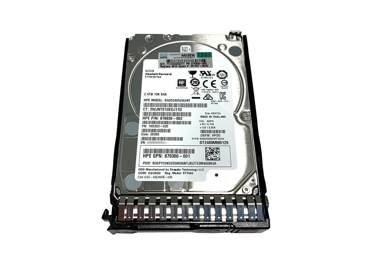 881507-001 881457-B21 876939-002 HPE 2.4TB 10K 12G 2.5"SAS SC 512E DS HARD DRIVE
