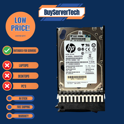 HP 581286-B21 600GB 10K SAS 2.5" 6Gb/s HDD 581311-001 ProLiant G5 G6 G7 Tray