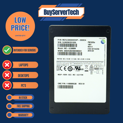 Samsung MZ-ILS800N 800GB SAS 12Gb/s 2.5" SSD PM1635A EMC - 1 Year Warranty