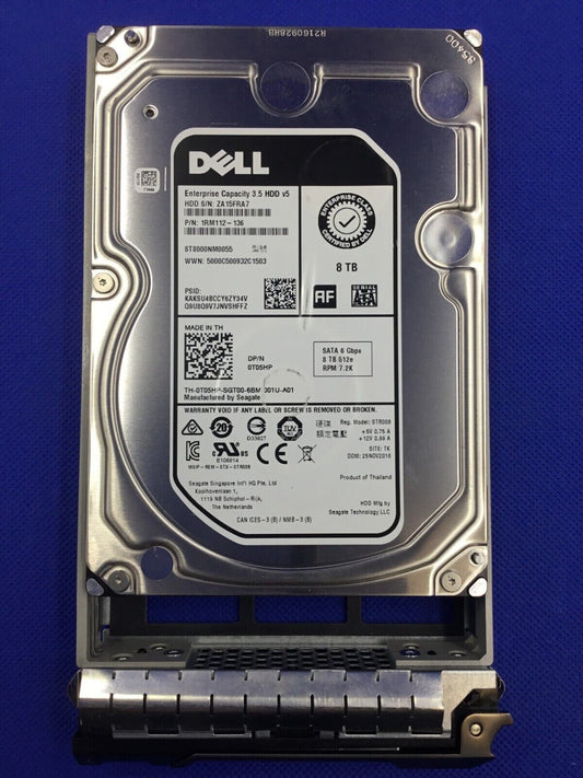 T05HP DELL 8TB 7.2K 3.5' SATA 6Gbs HDD 0T05HP ST8000NM0055 With Tray ZERO HOUR