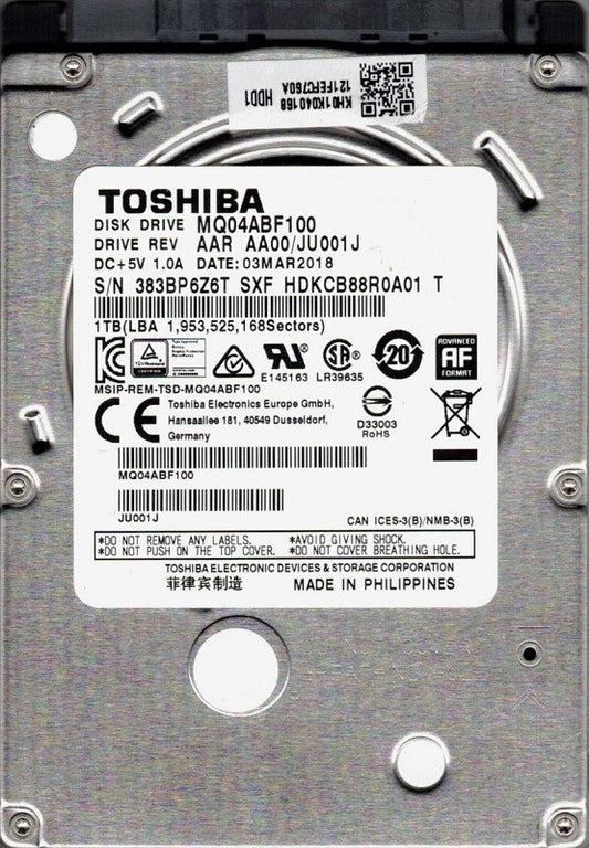 Toshiba MQ04ABF100 2.5in 1TB SATA III Internal Hard Drive,128mb, 6 Gbit/s. 7mm