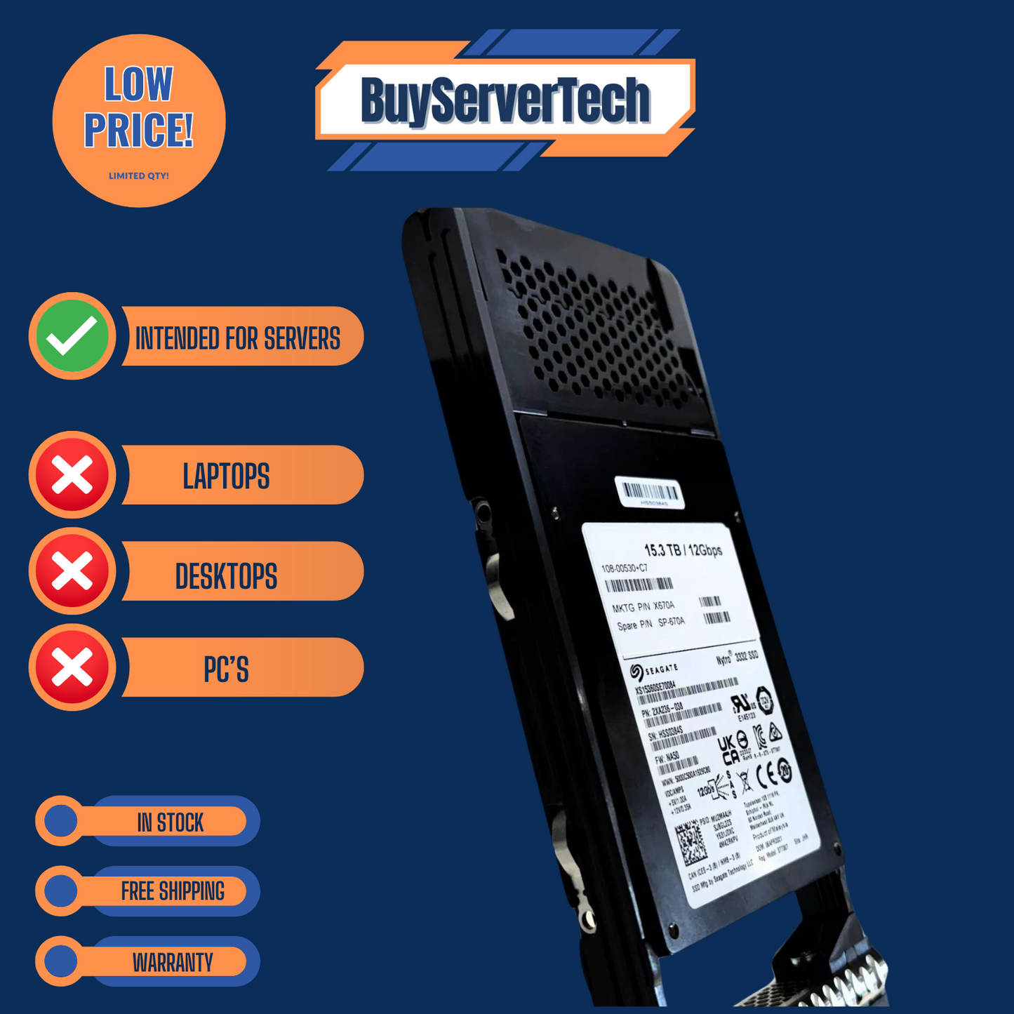 NetApp 15.36TB 2.5" SAS SSD 12Gbps X670A SP-670A Nytro 3332 Hot Swap + 1 Year Wa