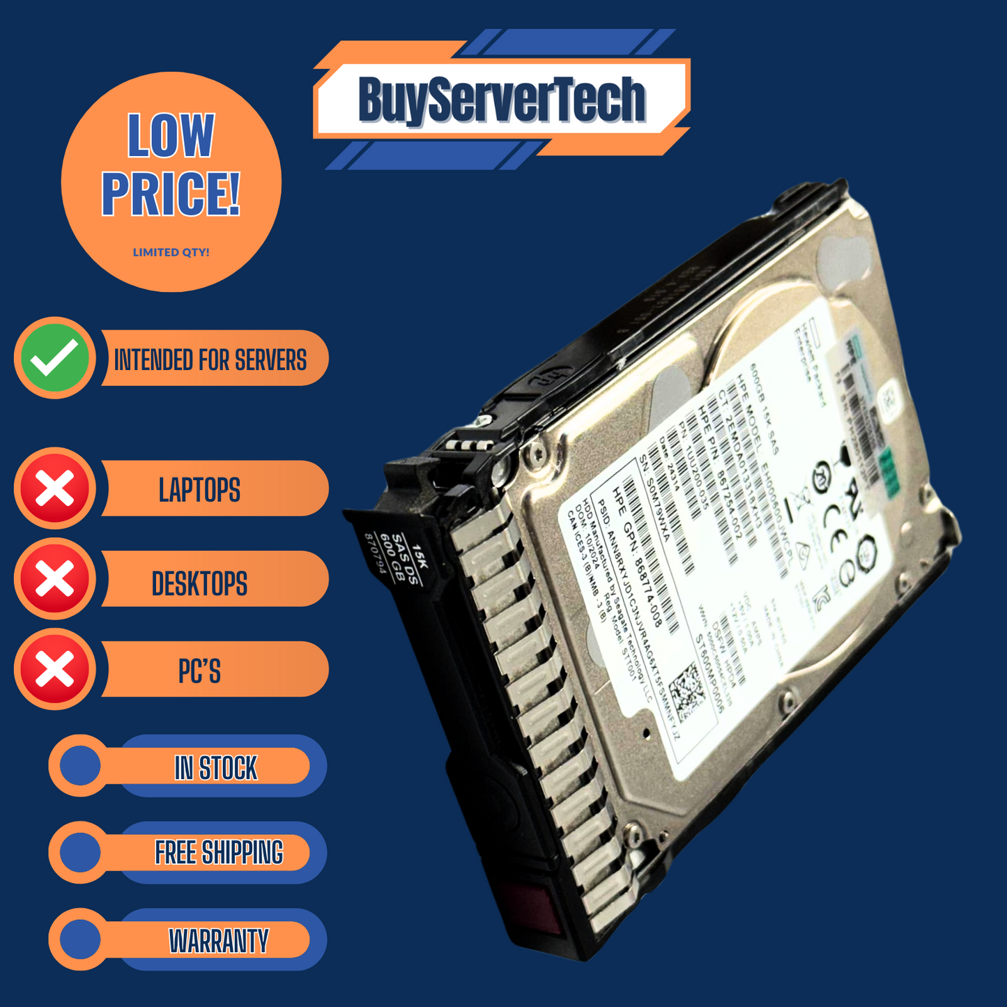 HPE 870794-001 870757-B21 600GB 15K SAS 12Gb/s 2.5" SFF HDD | NEW | Tray | 1YR