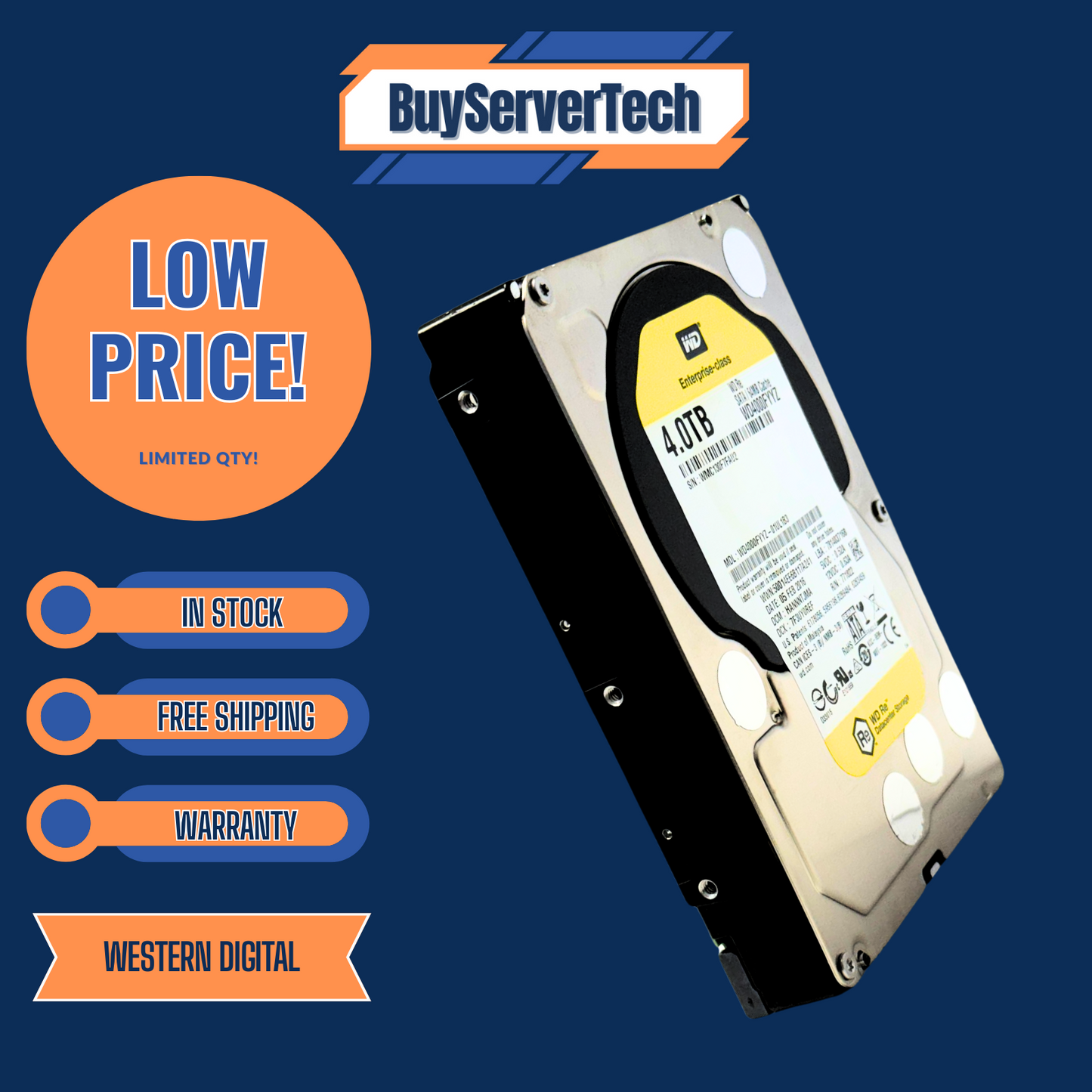 WD4000FYYZ Western Digital RE 4TB 7.2k 64MB 3.5" SATA 6Gb/s HDD | 0 Hours | 1 Y