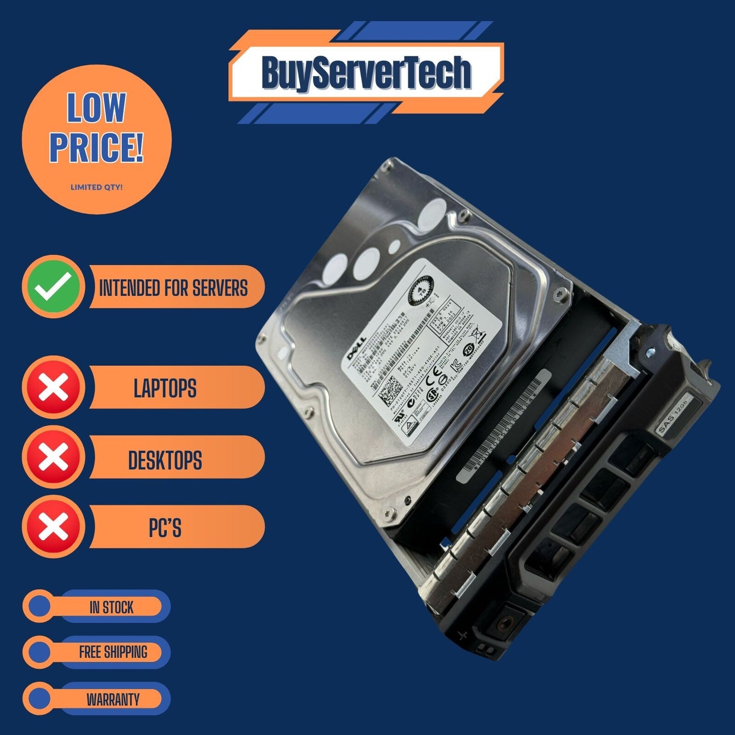 Dell 4TB 7.2K 6G 3.5" SAS HDD 12GYY 012GYY MG03SCA40 w/ Caddy - Enterprise Drive