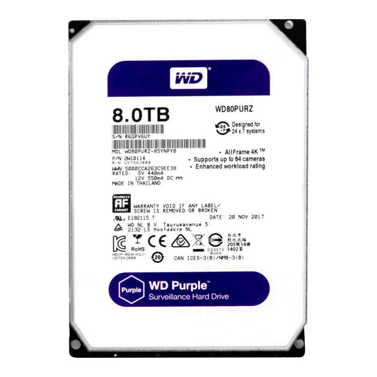 WD WD80PURZ Purple 8TB 5400 RPM Class SATAIII 128MB 3.5" Surveillance HDD