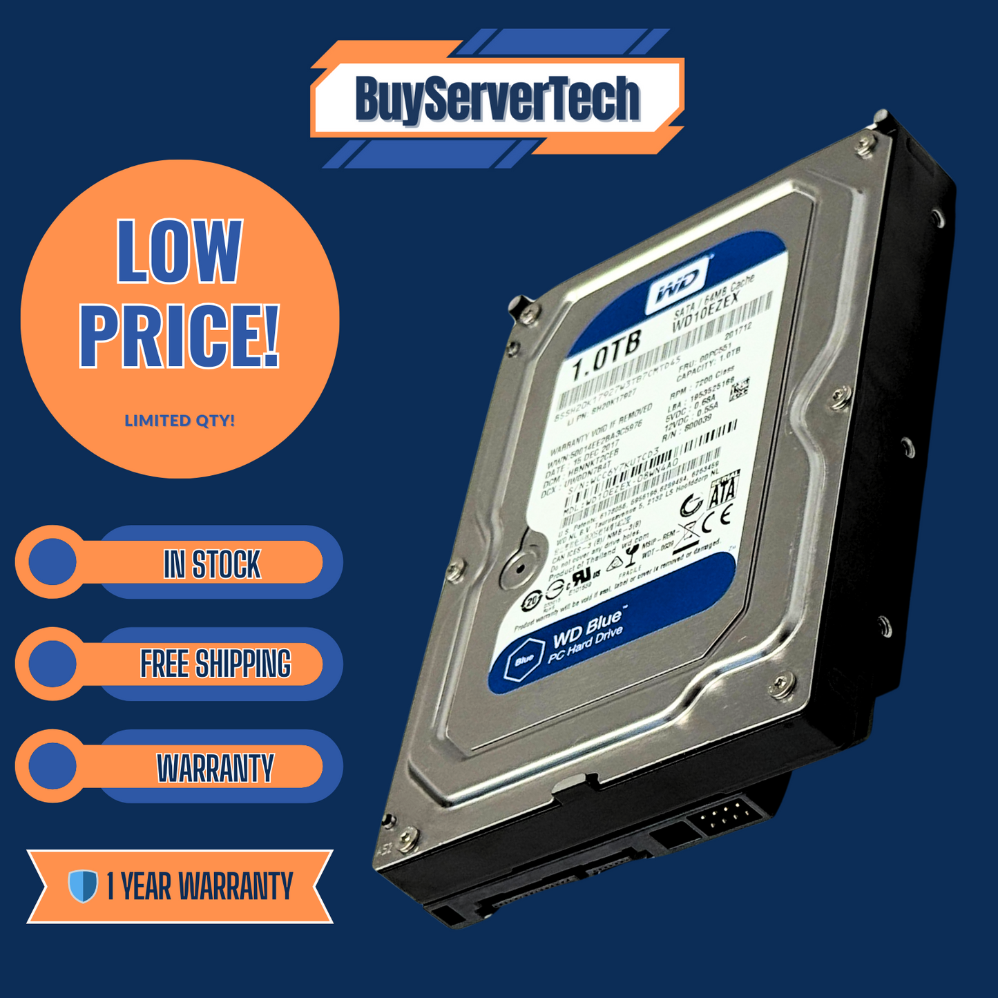 Western Digital WD10EZEX 1TB 7200RPM SATA 6Gb/s 64MB 3.5" HDD | Windows HD | 1YR