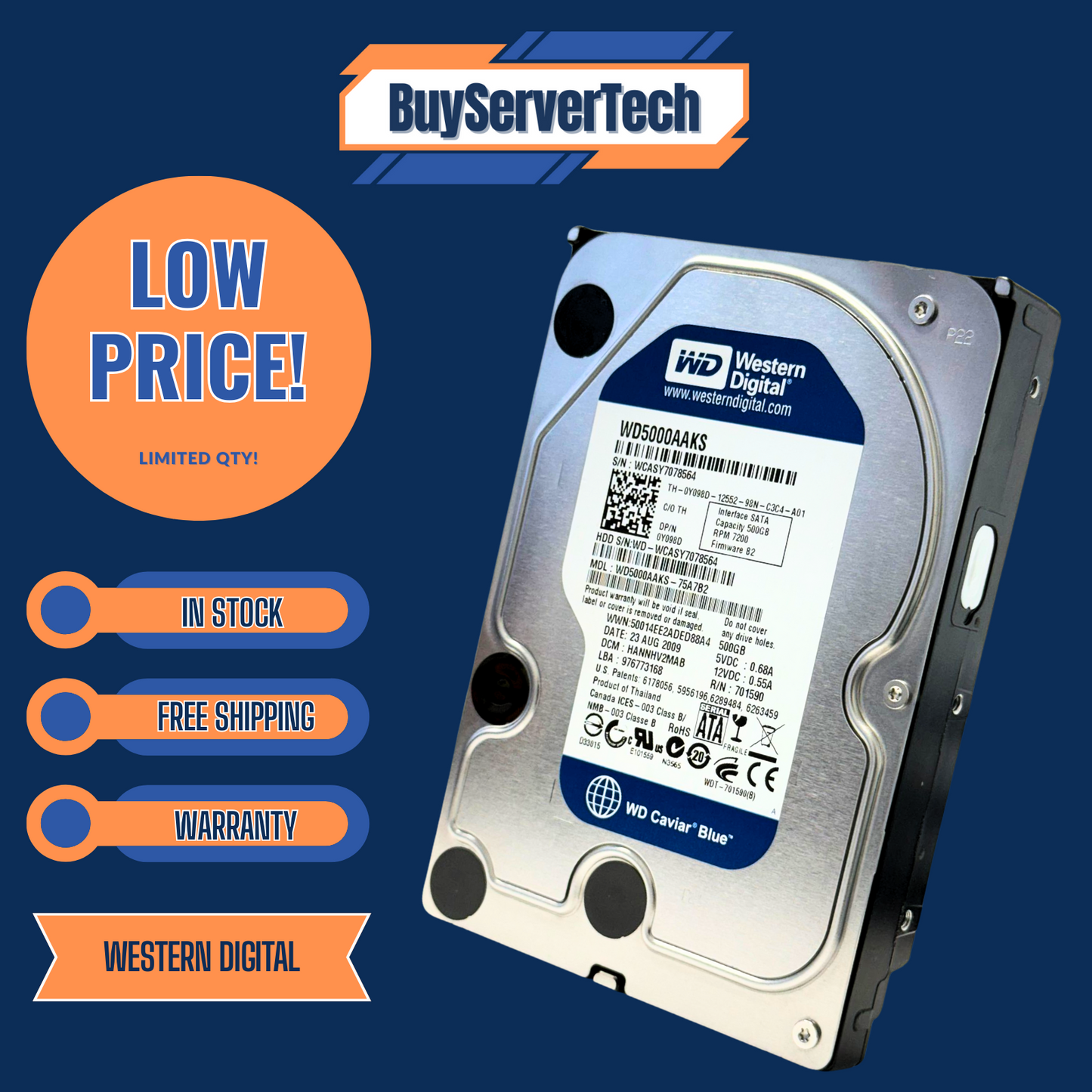 WD5000AAKS Western Digital Blue 500GB 7200RPM 3.5" SATA 3.0Gb/s HDD | WD Blue