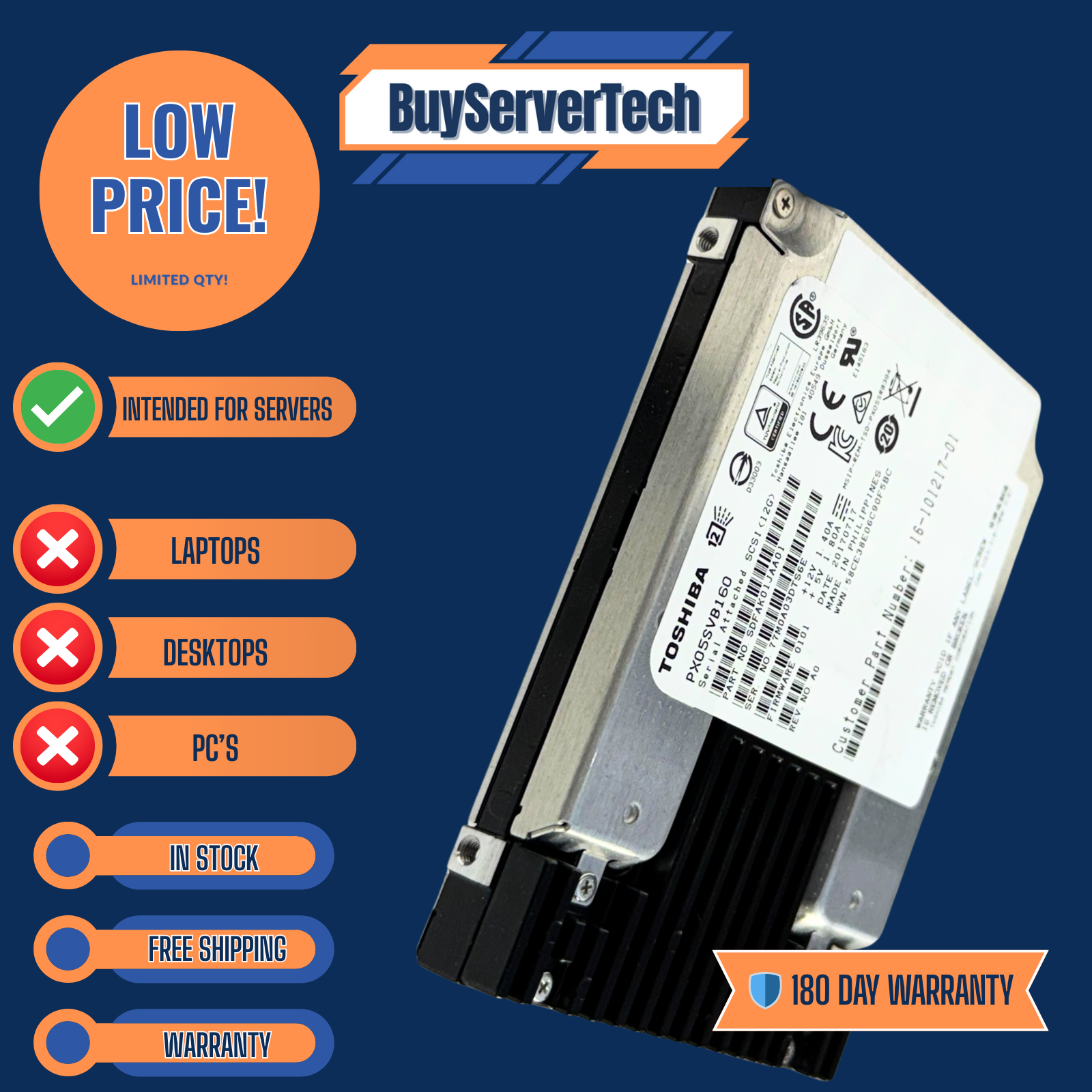 Toshiba PX05SVB160 1.6TB 2.5" SAS 12Gbps SSD UCS-SD16T123X-EP Cisco | 180 day 
