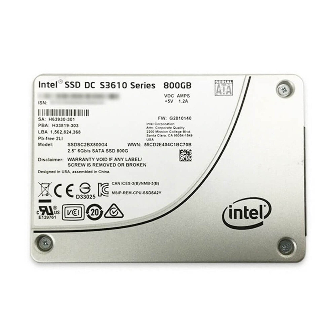 DELL / HP SSDSC2BX800G4 Intel DC S3610 Series 800GB 2.5 inch SATA SSD