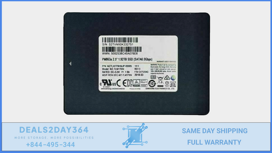 Samsung PM863A 1.92TB SATA 6GB/s 2.5" SSD MZ-7LM1T9N MZ7LM1T9HMJP-000K0