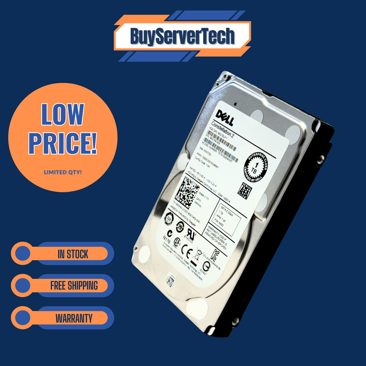 Dell 9KW4J 1TB 7.2K 2.5" SATA 6Gb/s HDD ST91000640NS | 0 Hours | No Tray | 1YR