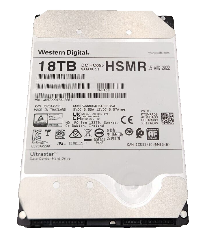 18TB WD Ultrastar 0F36299 H655C SATA Hard Drive, 3.5" HDD, 7200rpm ZERO HOURS