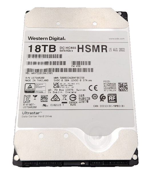 18TB WD Ultrastar 0F36299 H655C SATA Hard Drive, 3.5" HDD, 7200rpm ZERO HOURS