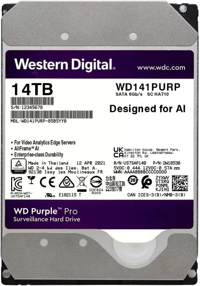 WD WD141PURP 14TB WD Purple Pro Surveillance Internal Hard Drive HDD