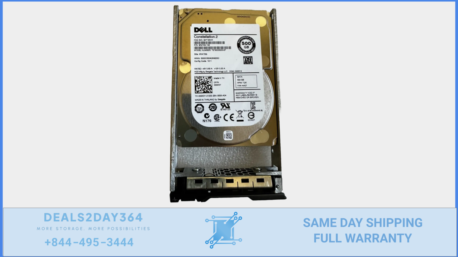 00X3Y DELL 000X3Y 500GB 7.2K SATA 2.5 6Gb/s HDD ST9500620NS Server ONLY W/CADD