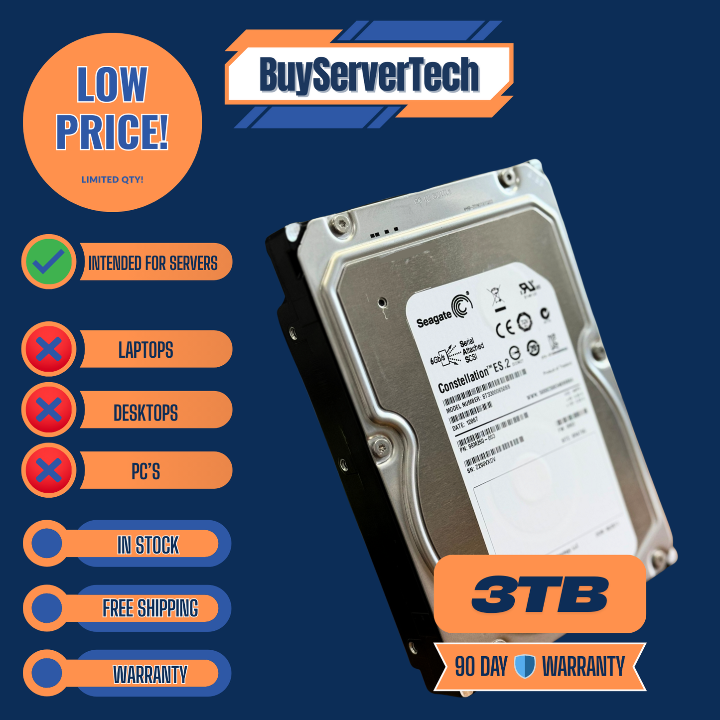 Seagate ST33000650SS 3TB 7200RPM 3.5" SAS 6Gb/s Enterprise