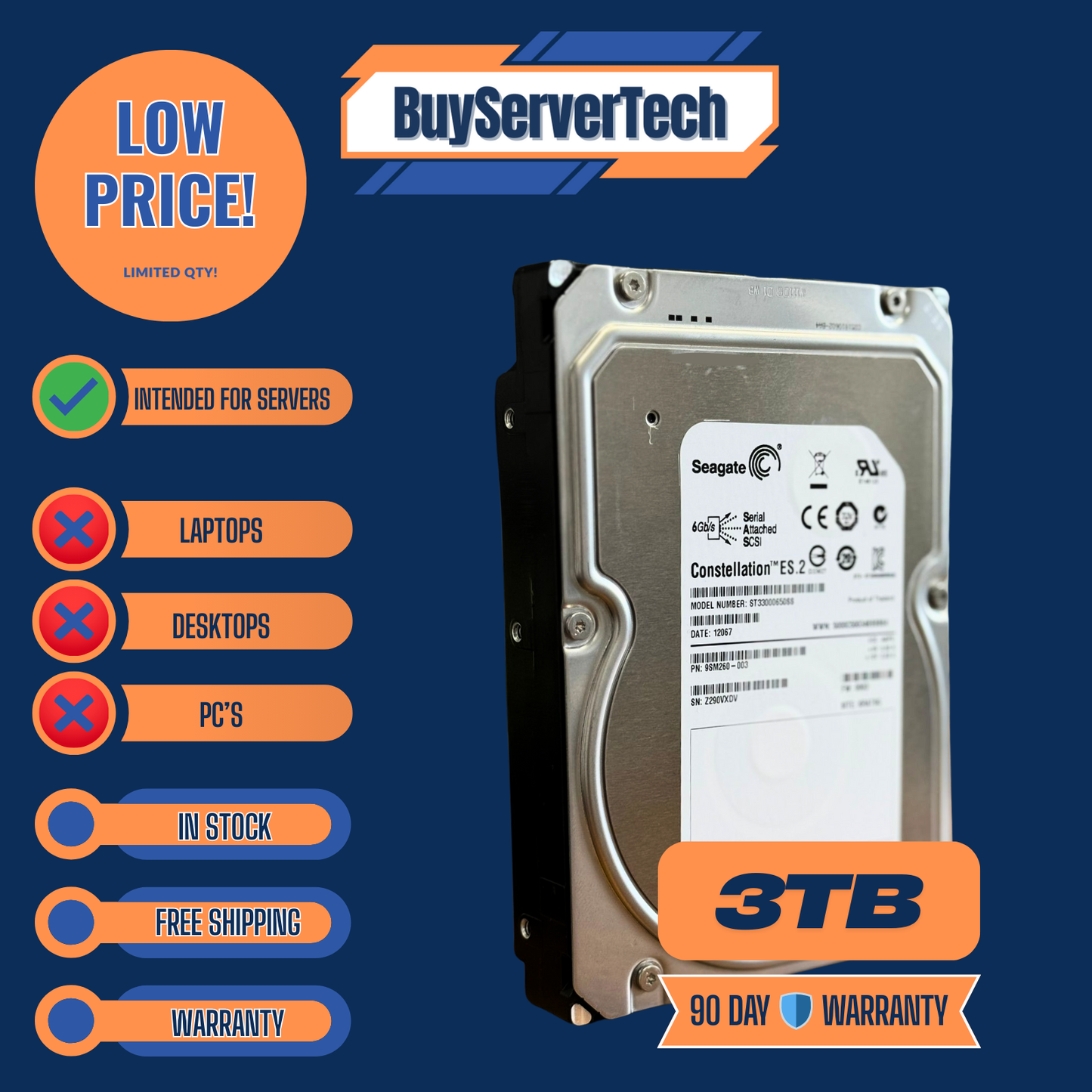 Seagate ST33000650SS 3TB 7200RPM 3.5" SAS 6Gb/s Enterprise