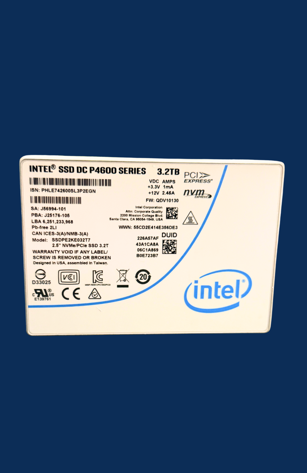 Intel SSDPE2KE032T7 3.2TB NVMe PCIe 3.1x4 U.2 SSD 180-Day Warranty