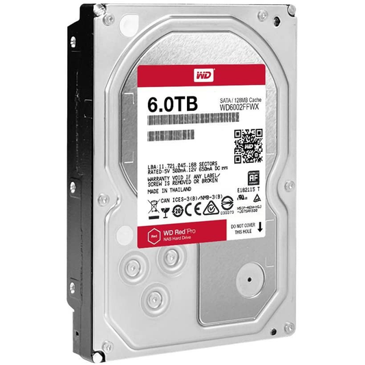 Western Digital WD6003FFBX 6TB 7200RPM 3.5" SATA 6Gb/s Red Pro NAS Hard Drive – 0 Hours, 90-Day Warranty